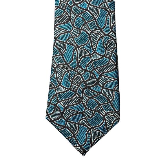 Scorched Earth Aboriginal Indigenous Art Design Necktie Australia Blue 3.6" Wide - Picture 1 of 6